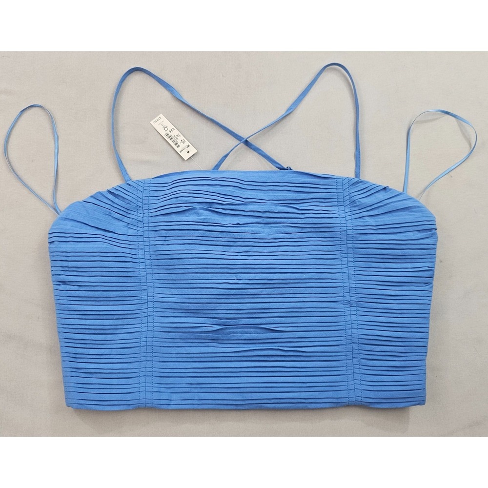Madewell Blue Cotton Pleated Bra Top Camisole NL058 Womens Size 4 Zip Smocked